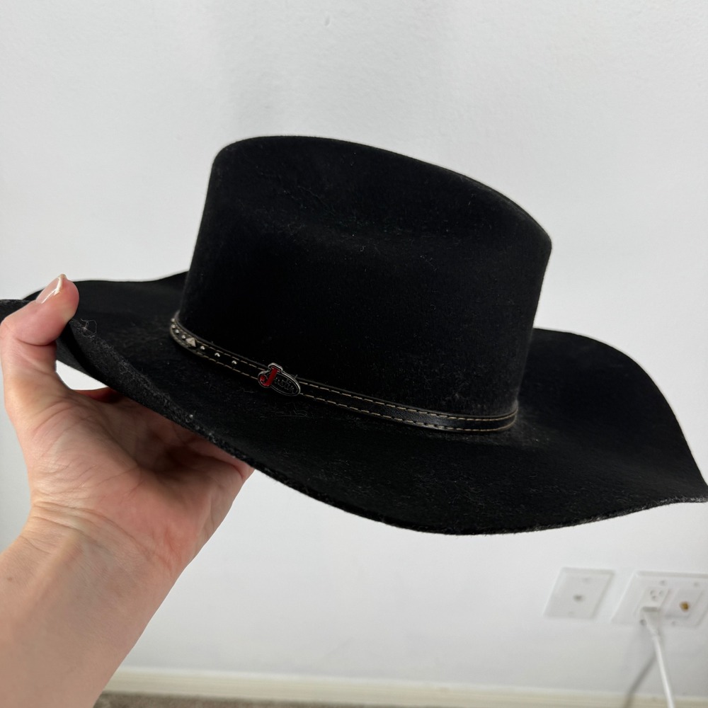 Justin Milano 100% Wool Felt Cowboy Hat Studded Band USA Size 7 56 Black Rodeo
